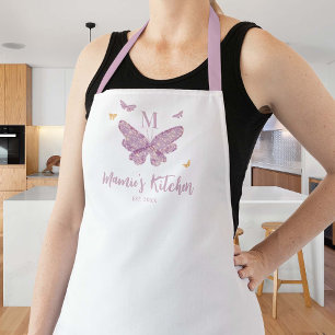Purple Gold Butterflies Custom Monogram Mom Gift Apron