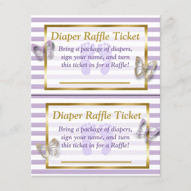 Purple & Gold Butterfly Baby Shower Diaper Raffle Flyer (Front)