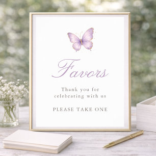 Purple Gold Butterfly Baby Shower Favours Party Poster
