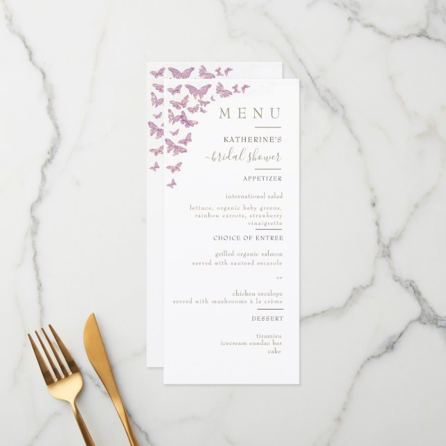 Purple Gold Butterfly Boho Elegant Bridal Shower Menu (Front/Back In Situ)