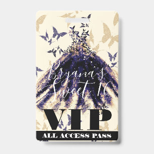 Purple Gold Butterfly Dance Dress Sweet 16 VIP ID Badge