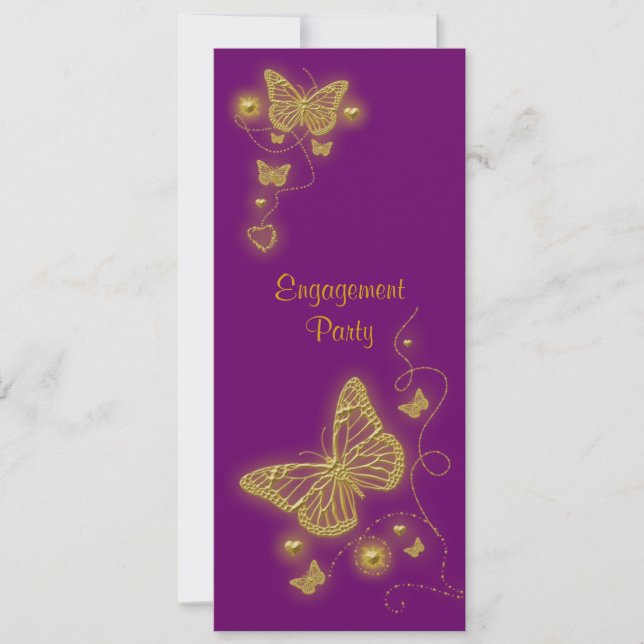 Purple gold butterfly elegant invitation (Front)