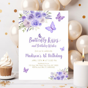 Purple Gold Butterfly Floral Birthday Invitation
