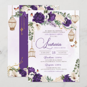 Purple Gold Butterfly Floral Elegant Quinceañera Invitation