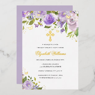 Purple Gold Butterfly Floral Girl Baptism