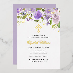 Purple Gold Butterfly Floral Girl Baptism