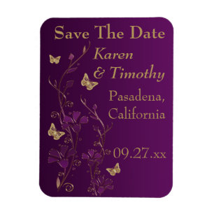 Purple, Gold Butterfly Floral Save The Date Magnet