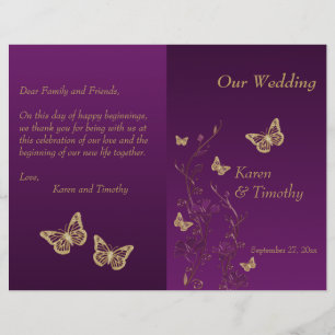Purple, Gold Butterfly Floral Wedding Program