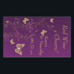 Purple, Gold Butterfly Floral Wine Label Sticker<br><div class="desc">This personalised purple and gold floral red wine label sticker has butterflies and flowers on it that match the wedding invitation shown below. The text is customisable. If you need help personalising this with your own details,  or if you need any changes,  please email niteowlstudio@gmail.com.</div>