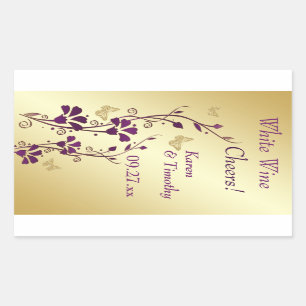 Purple, Gold Butterfly Floral Wine Label Sticker