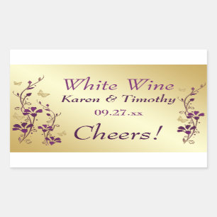 Purple, Gold Butterfly Floral Wine Label Sticker 2