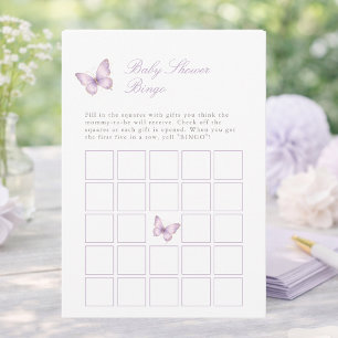 Purple Gold Butterfly Games Baby Shower Bingo Card