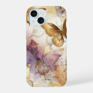 Purple & Gold Butterfly Watercolor Butterflies iPhone 15 Case