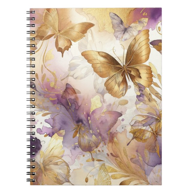 Purple & Gold Butterfly Watercolor Butterflies Notebook (Front)