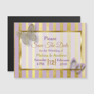 Purple Gold Butterfly Wedding Save the Date Magnet
