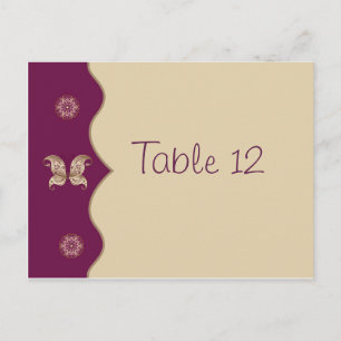 Purple Gold Butterfly Wedding Table Number Card