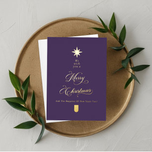 Purple Gold Calligraphy Christmas Card
