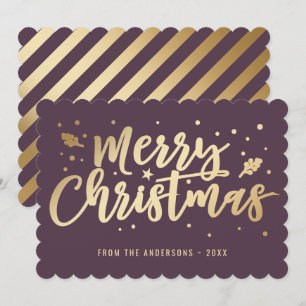 Purple Gold Calligraphy Merry Christmas Holiday Card