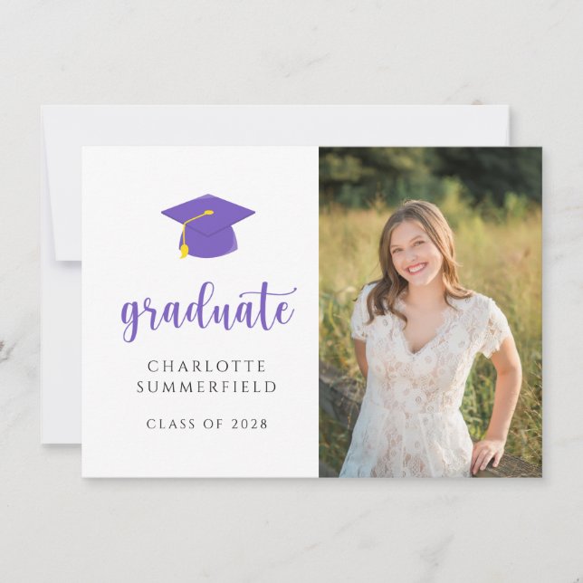 Purple Gold Cap Tassel Graduation Party Invitation (Front)