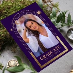 Purple Gold Celestial Sun Moon Graduation Photo Invitation