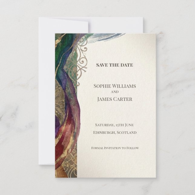 Purple Gold Celtic Botanical Save The Date Card (Front)