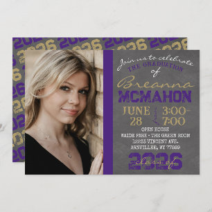 Purple & Gold Chalkboard Graduation Invitation