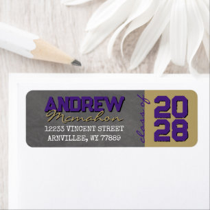 Purple & Gold Chalkboard Graduation Return Address Label