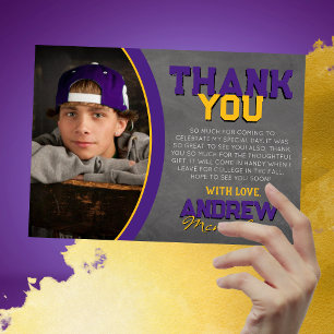 Purple & Gold Chalkboard Graduation Thank You Card