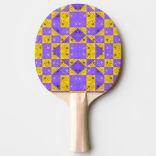 Purple gold Checkers and Flowers pattern Ping Pong Paddle