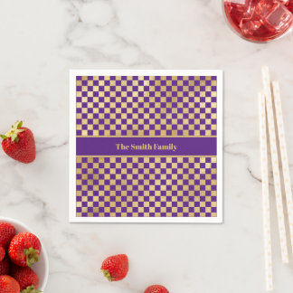 Purple Gold Chequered Paper Napkin