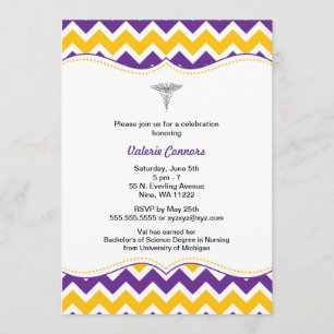 Purple Gold Chevron Nurse Graduation Invite RN BSN