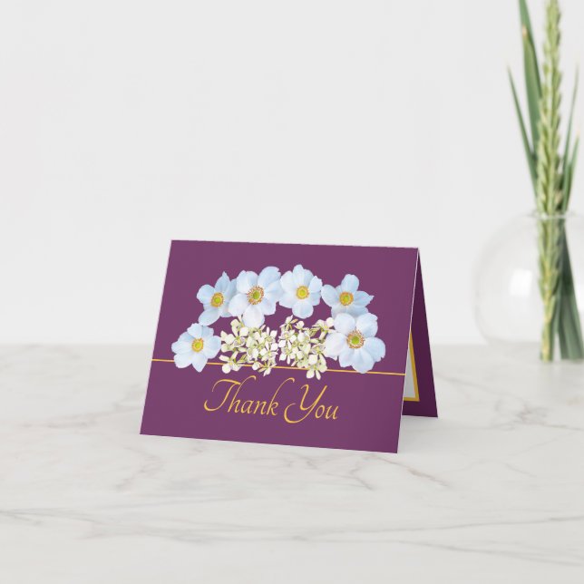 Purple Gold Chic Anemone Orchid Bouquet Thank You Card (Front)