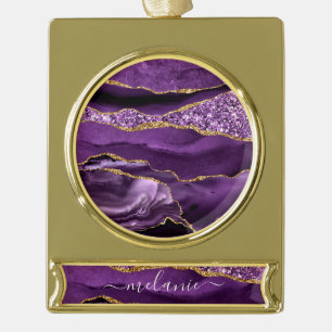 Purple Gold Christmas Ornament with Custom Name