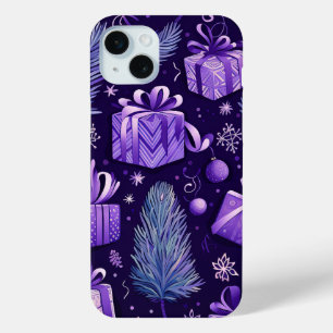 PURPLE & GOLD CHRISTMAS ORNAMENTS POINTSETTIAS iPhone 15 MINI CASE