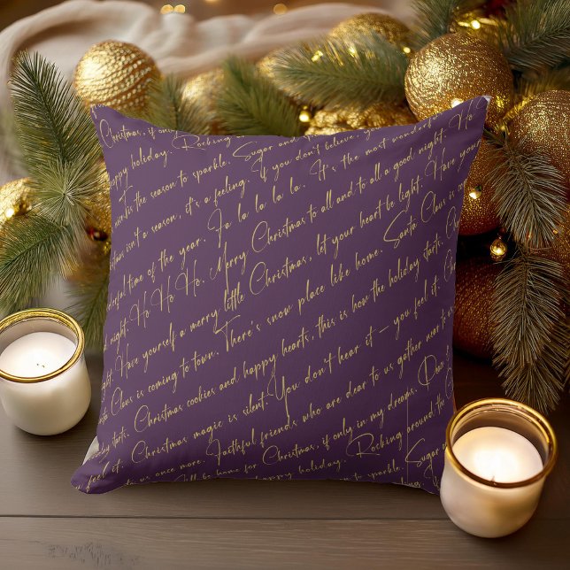 Purple Gold Christmas Typography Pattern#36 ID1009 Cushion (Creator Uploaded)