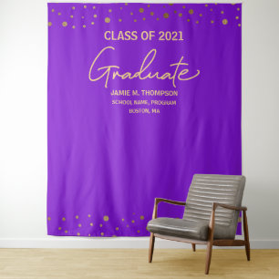 Purple Gold Class of 2021 backdrop Graduation Tapestry