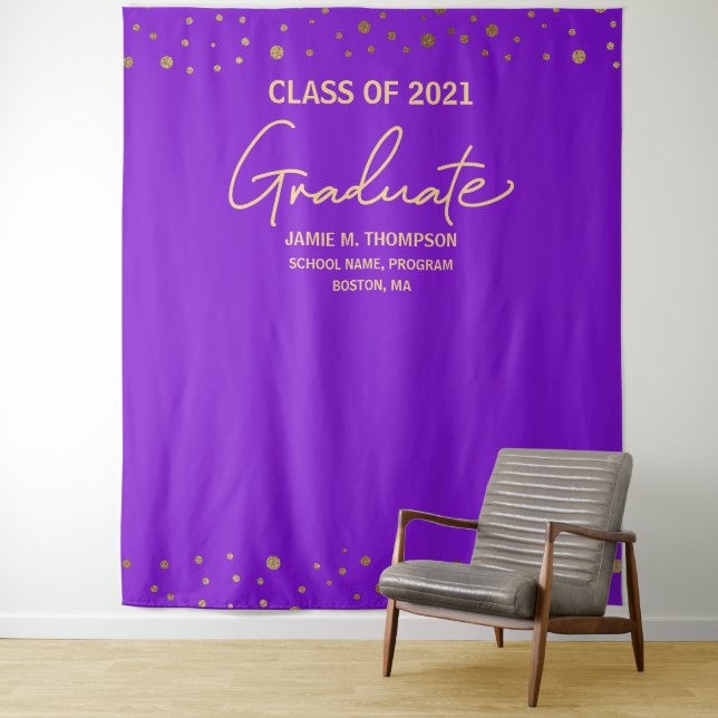 Purple Gold Class of 2021 backdrop Graduation Tapestry (In Situ)