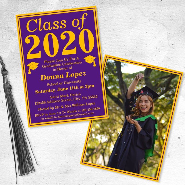 Purple Gold Class of 2023 Graduation Photo Invitation (Creator Uploaded)