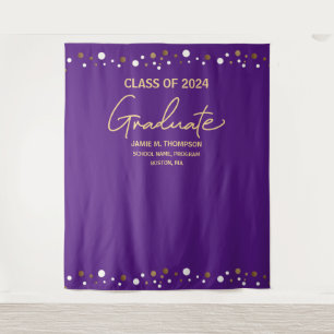 Purple Gold Class of 2024 backdrop graduation Tapestry