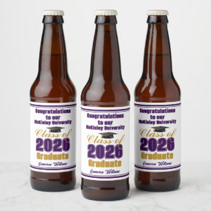 Purple Gold Class of 2026 Custom Graduation Party Beer Bottle Label