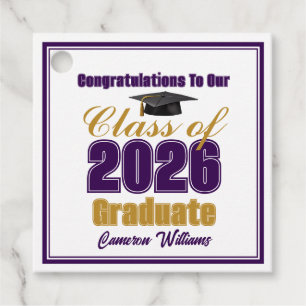 Purple Gold Class of 2026 Custom Graduation Party Favour Tags