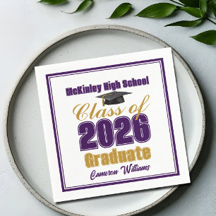 Purple Gold Class of 2026 Custom Graduation Party Napkin
