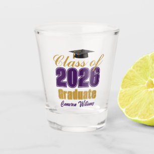 Purple Gold Class of 2026 Custom Graduation Party Shot Glass