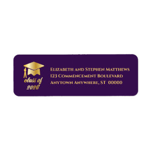 Purple   Gold Class of 2026 Graduation Cap Label Return Address Label
