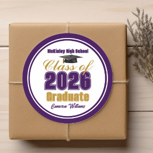 Purple Gold Class of 2026 Graduation Party Classic Round Sticker