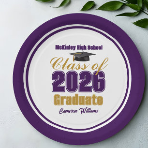 Purple Gold Class of 2026 Graduation Party Paper Plate