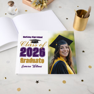 Purple Gold Class of 2026 Graduation Photo Guest Book