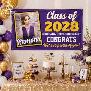 Purple Gold Class of 2026 Photo Graduation Banner