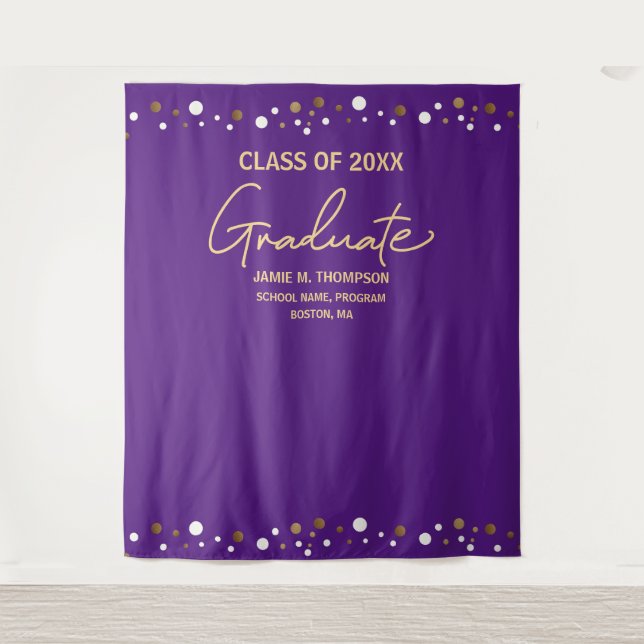 Purple Gold Class of School backdrop graduation Tapestry (Front)