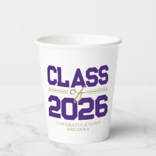 Purple & Gold Class of Year Graduation Paper Cups